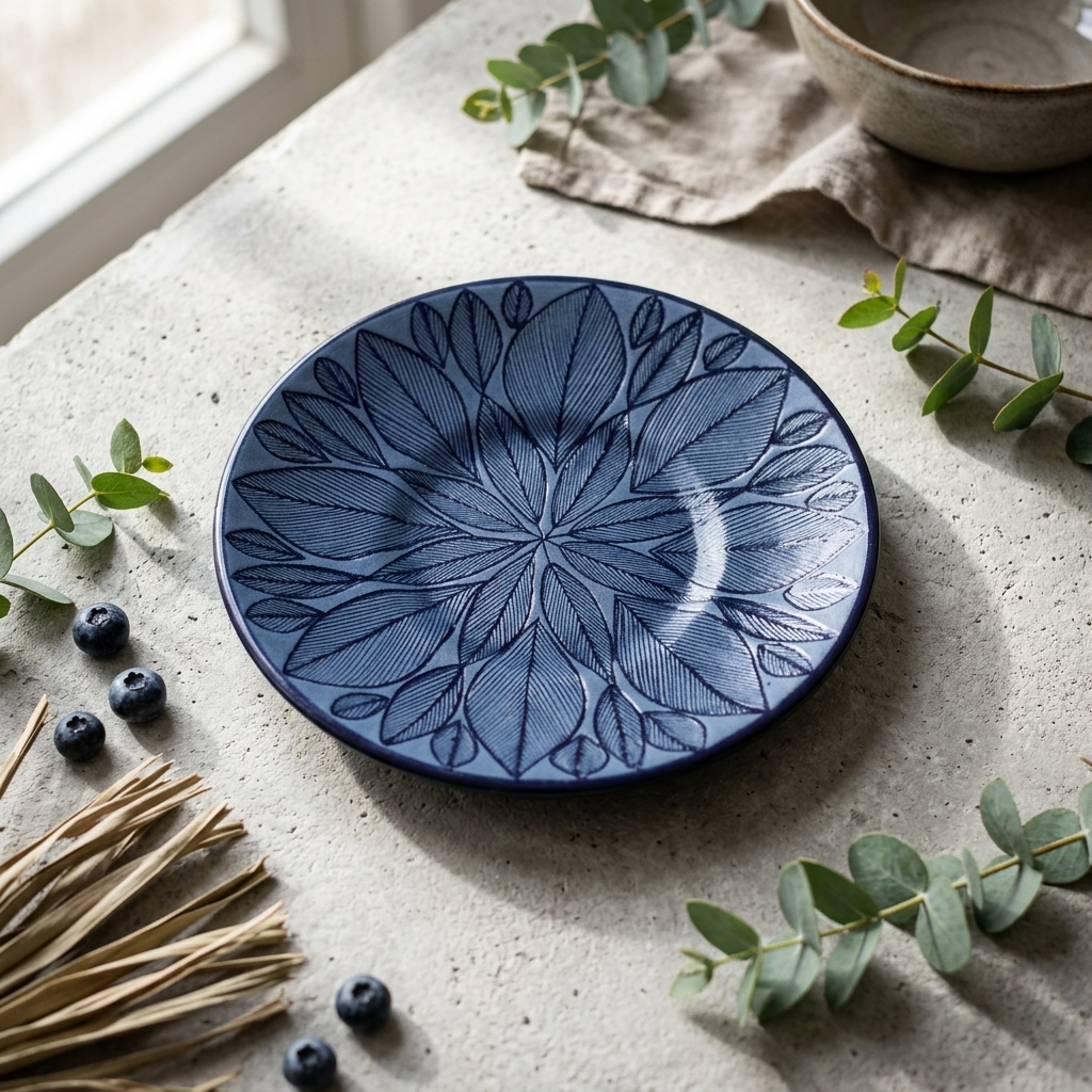 Handmade blue Mexican pottery dinnerware set, microwave safe stoneware