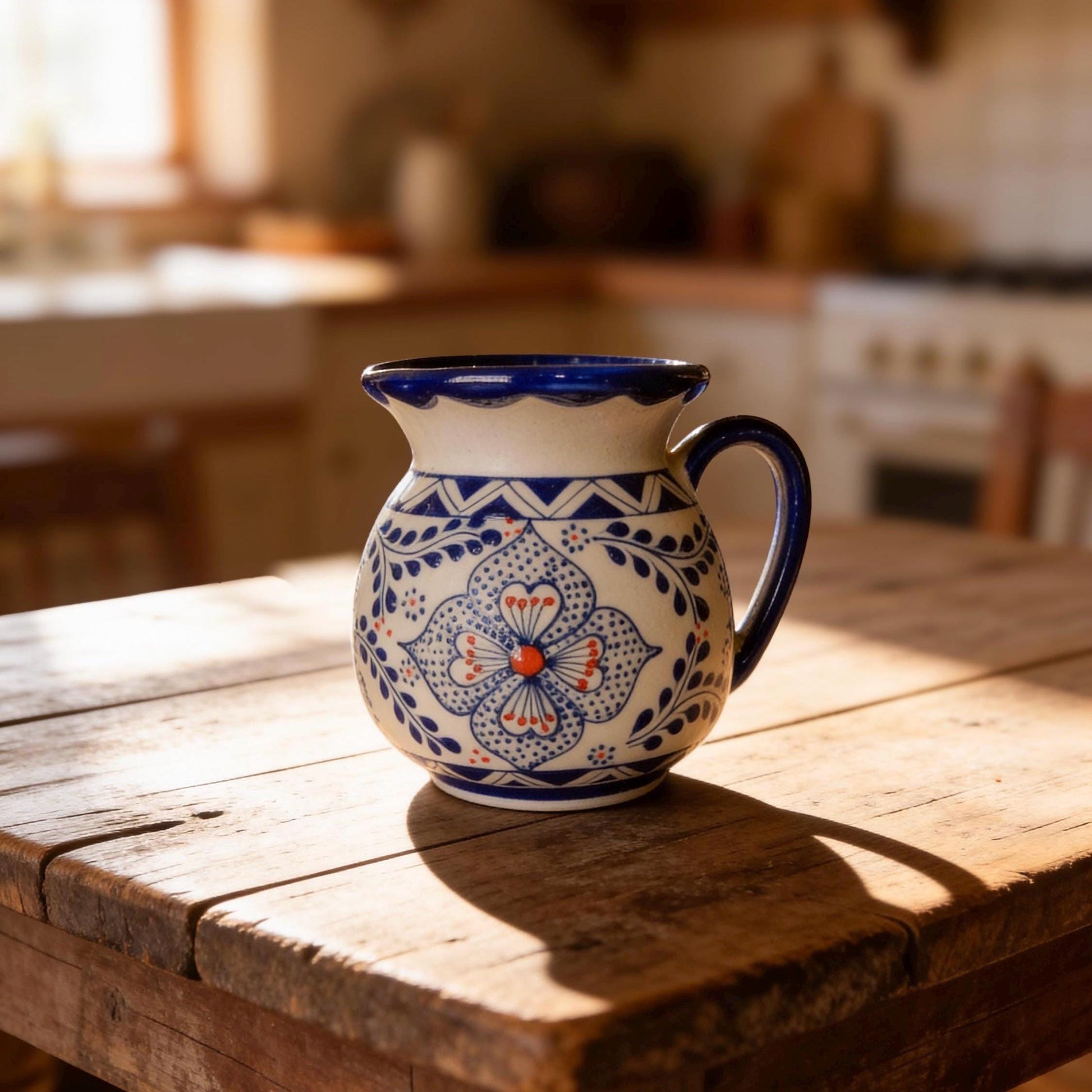 Blue stoneware jarrito mug handmade Mexican pottery