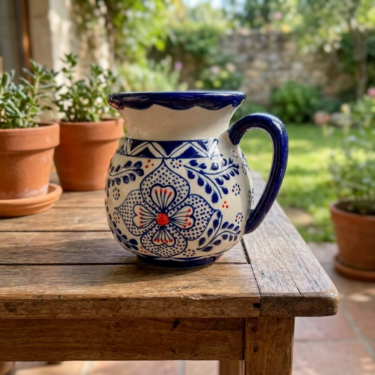 Blue Mexican stoneware jarrito mugs set, handmade coffee mugs