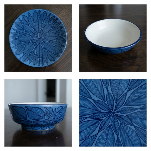 Blue handmade stoneware plates and bowls set, Mexican artisan pottery