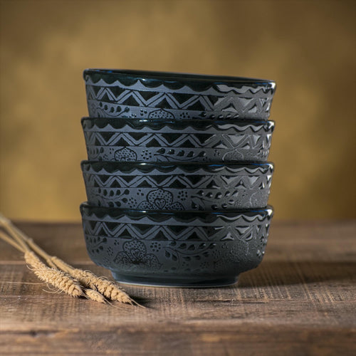 Blue stoneware serving bowl 5.5 inch handmade Mexican pottery