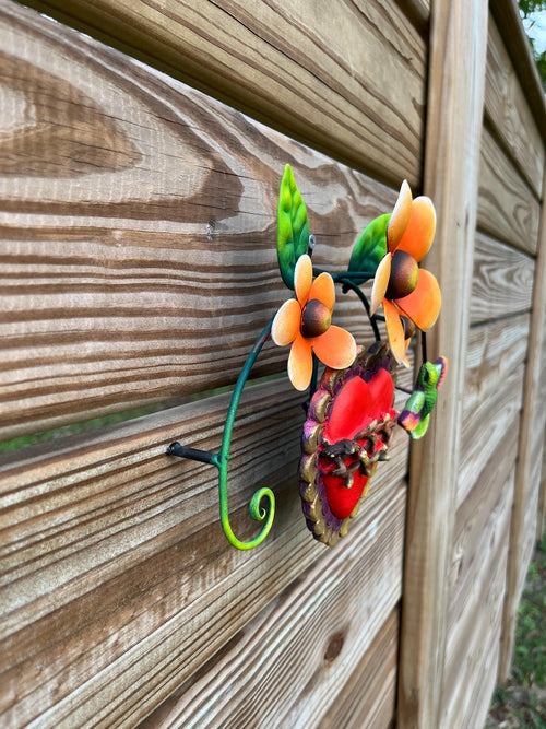 Heart with hummingbird metal wall decor gift for anniversary, handmade Mexican folk art