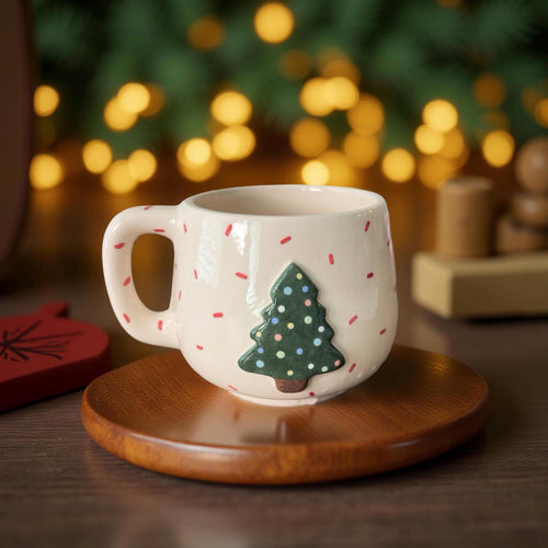 Handmade Christmas tree ceramic mug, 12 oz festive holiday gift