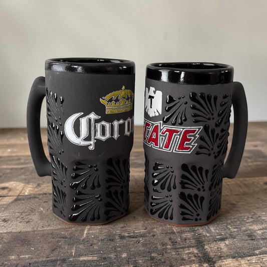 Black Talavera Corona & Tecate Beer Mug - Handmade