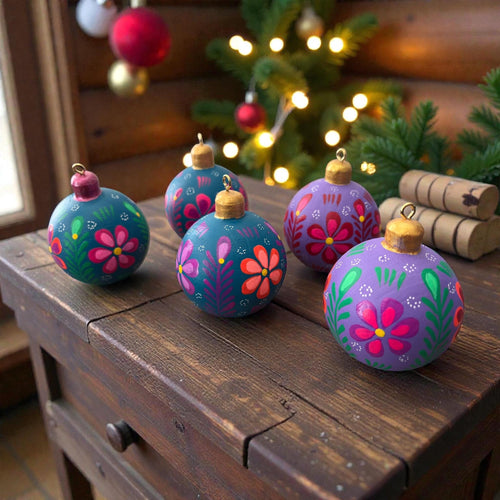 Hand-painted wooden Christmas ornament with loop top, Oaxacan folk art