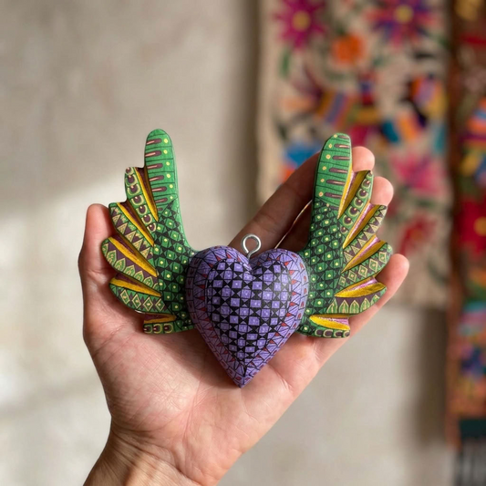 Winged Heart Alebrije - Hand-Carved Oaxacan Wood Ornament by Norberto Fabián Xuana