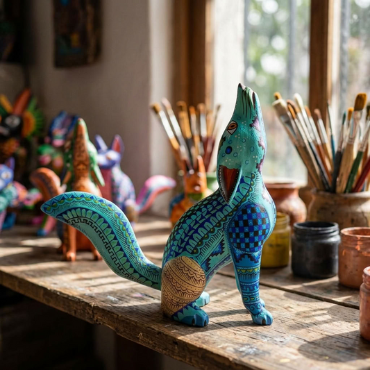Fox Alebrije - Hand-Carved Oaxacan Wood Folk Art by Norberto Fabián Xuana