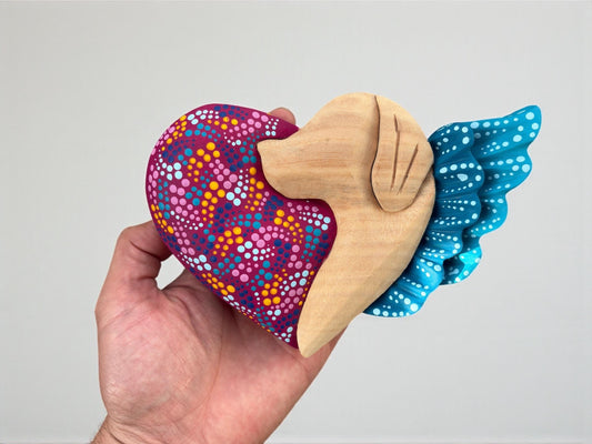 Wall Dog/Cat Heart - Wooden Carved  & Hand Painted - Mexican Wall Art