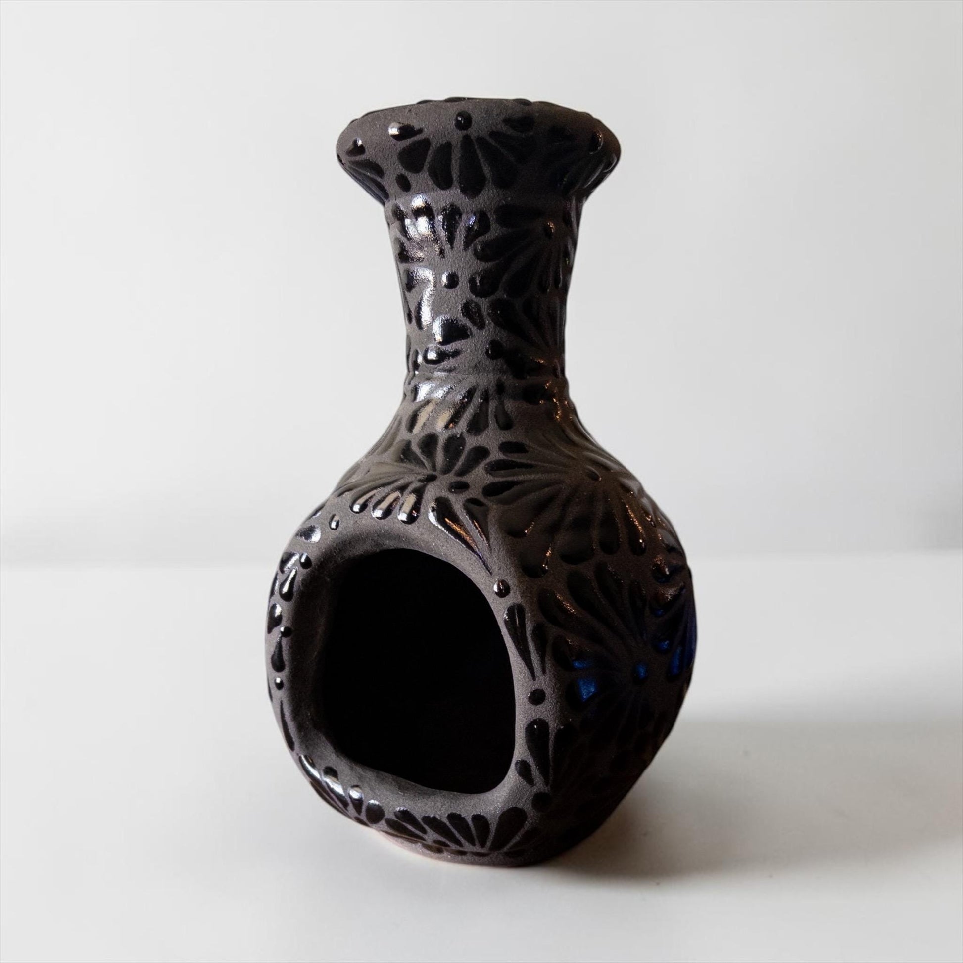 Large Talavera incense holder with traditional hand-painted design, Mexican pottery