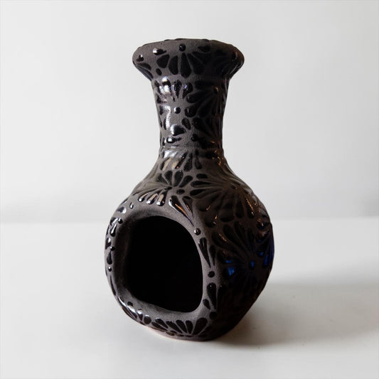 Large Talavera incense holder with traditional hand-painted design, Mexican pottery