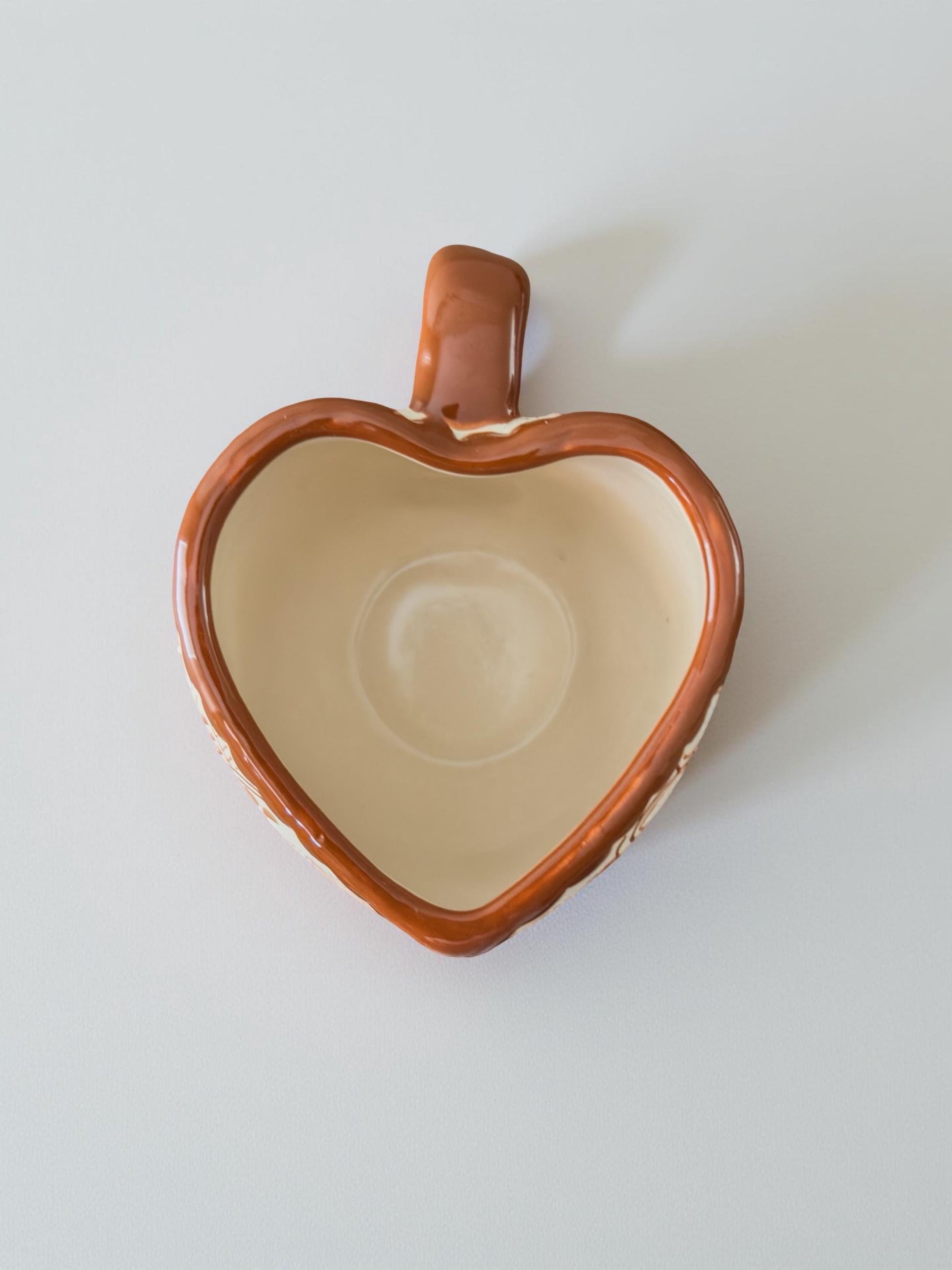 Artisan gingerbread man heart-shaped mug, unique handcrafted pottery