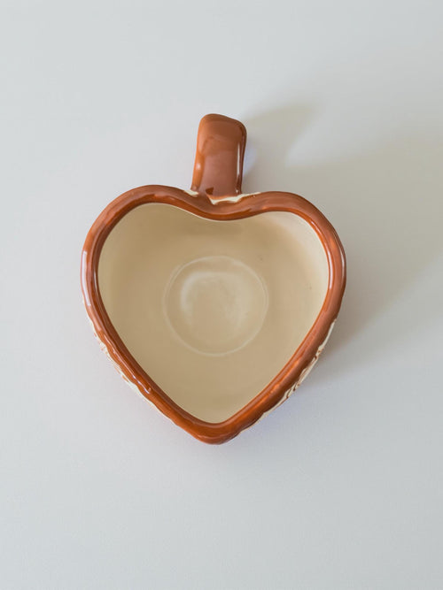 Artisan gingerbread man heart-shaped mug, unique handcrafted pottery