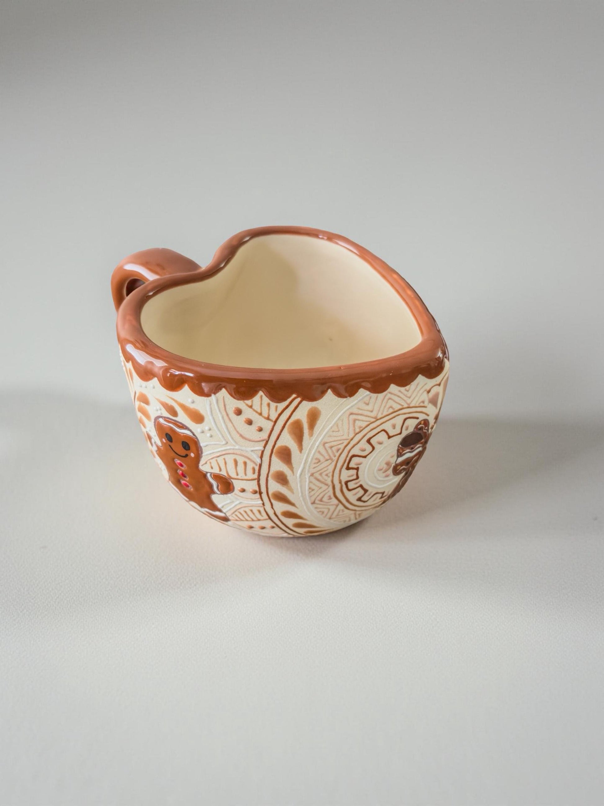 Handmade gingerbread man stoneware Christmas mug, Mexican ceramic