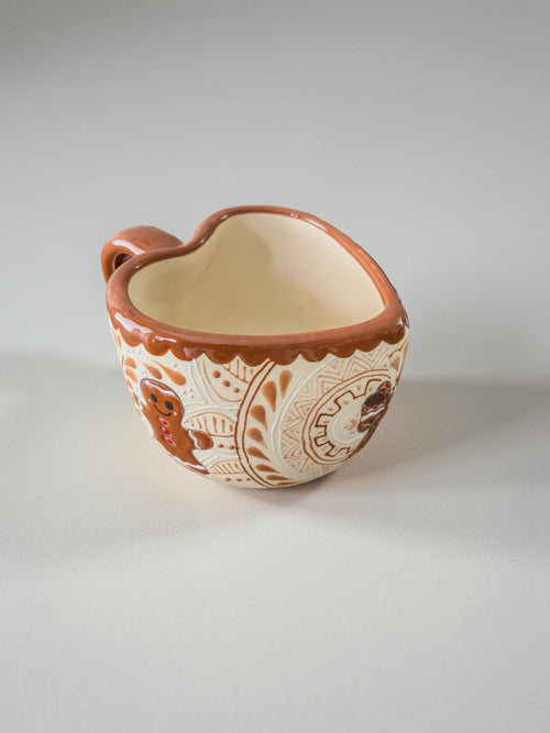 Handmade gingerbread man stoneware Christmas mug, Mexican ceramic