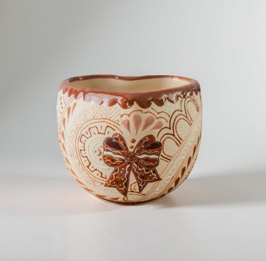 Hand-painted gingerbread man mug, festive Mexican stoneware pottery