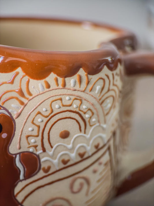 Heart-shaped gingerbread man stoneware mug side view with handle