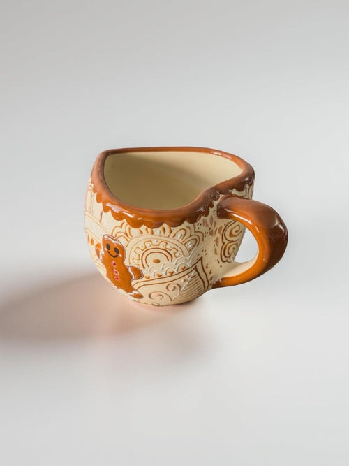 Gingerbread man stoneware mug holiday gift, handmade in Mexico