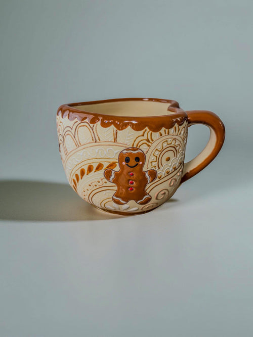 Lead-free gingerbread man stoneware mug for coffee and tea