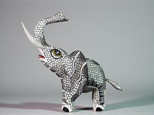 Hand-carved elephant alebrije, Oaxacan wood folk art detail