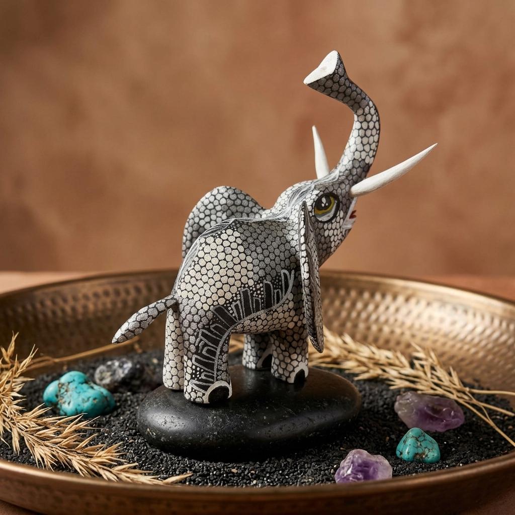 Hand-carved wood elephant alebrije from Oaxaca, Mexico