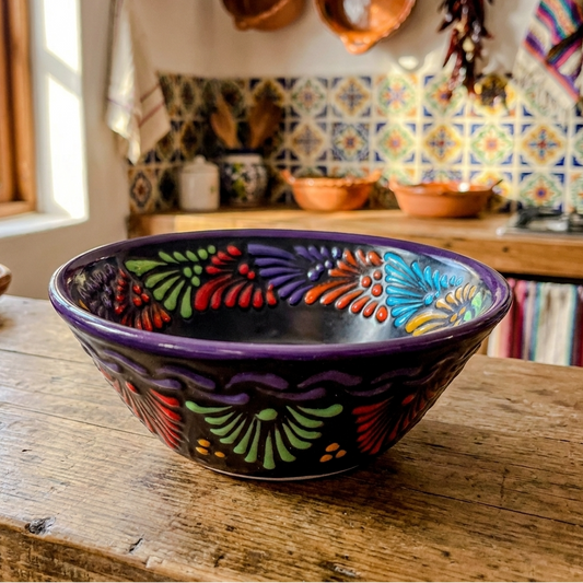 Handmade talavera serving bowl with floral design