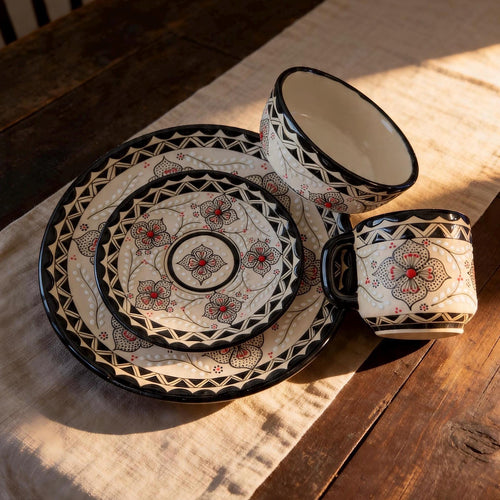 Handmade Stoneware Dinnerware Set 4-Piece - Mexican Pottery