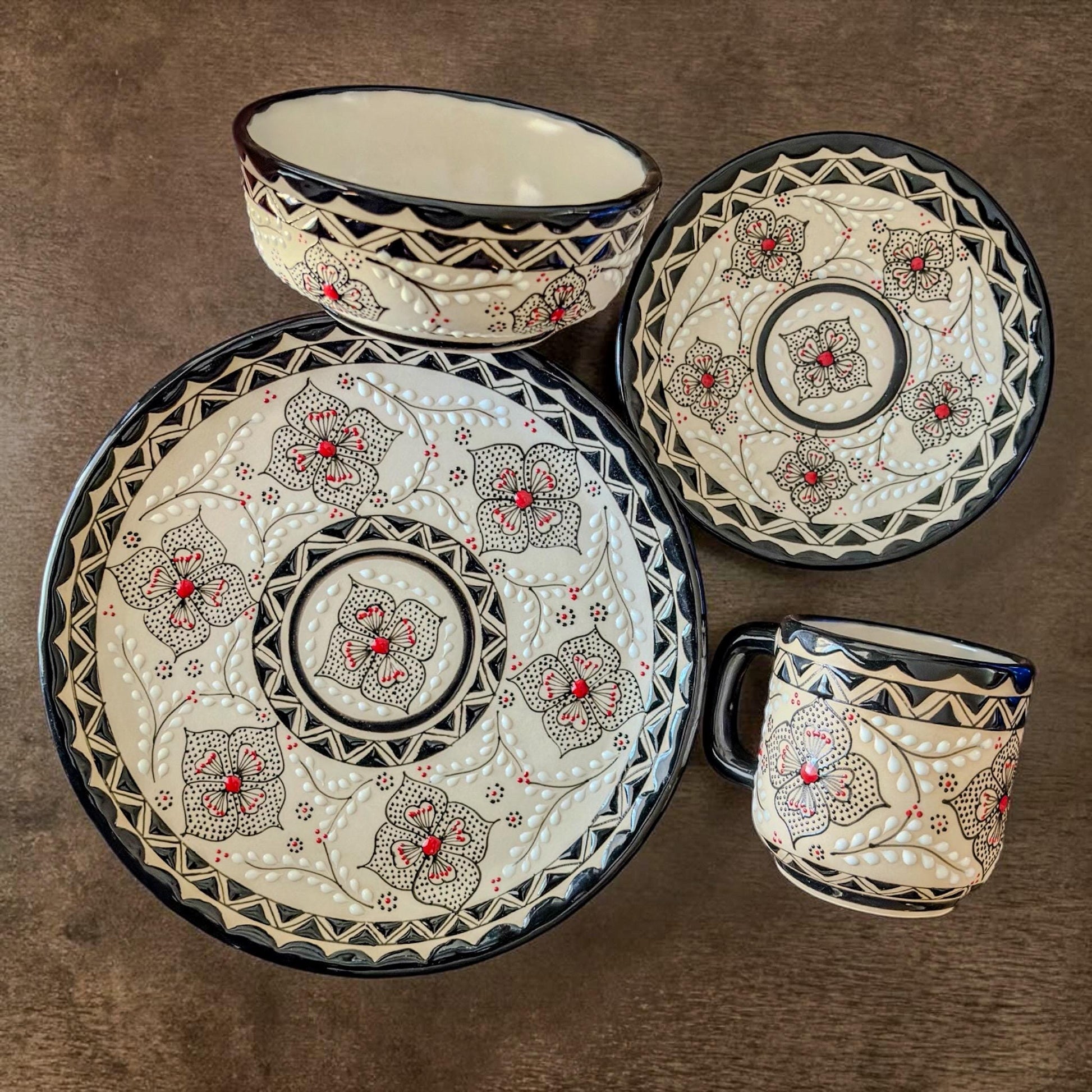Handmade stoneware dinnerware set table setting