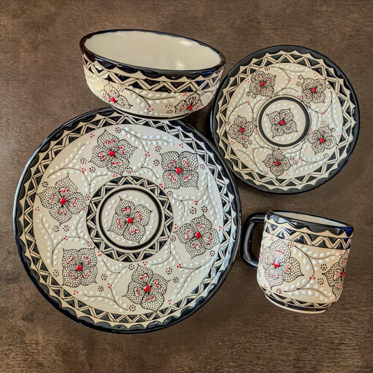 Handmade stoneware dinnerware set table setting