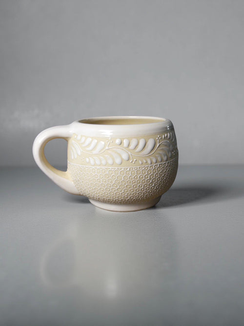 Artisan stoneware floral mug, unique handcrafted Mexican ceramic