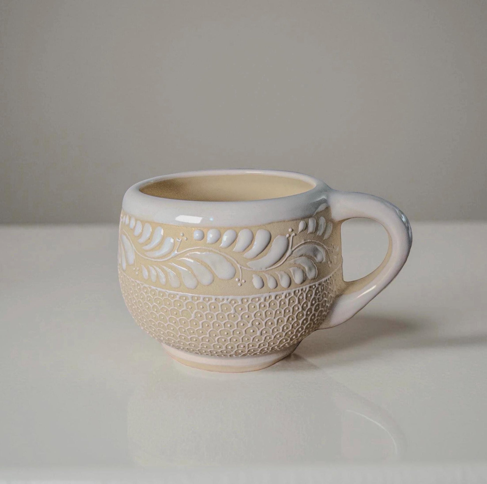 Handmade Mexican stoneware floral coffee mug gift