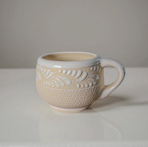 Handmade Mexican stoneware floral coffee mug gift