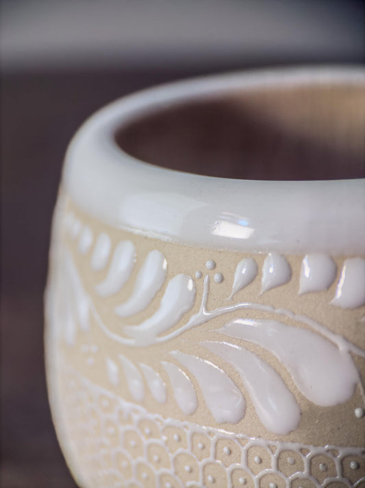 Hand-painted floral stoneware coffee mug made in Mexico
