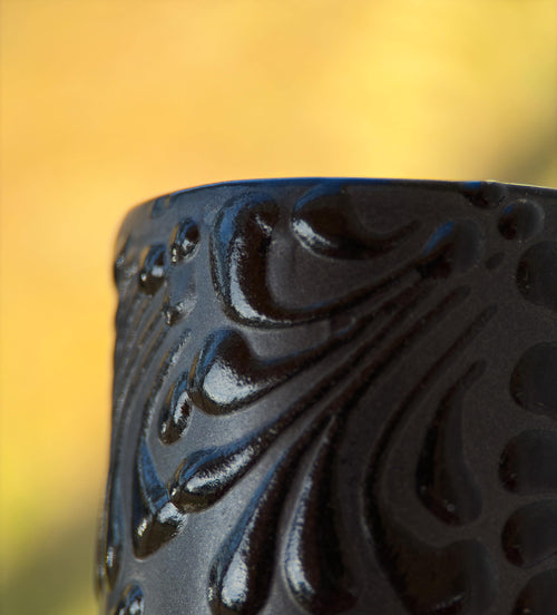 Black Talavera shot glass hand-painted - Mexican tequila glass