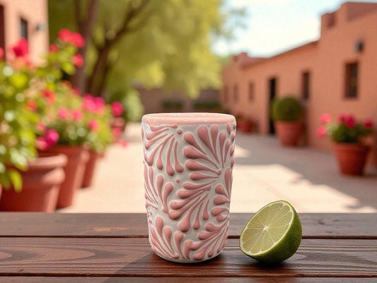 Pink Talavera shot glass handmade in Mexico