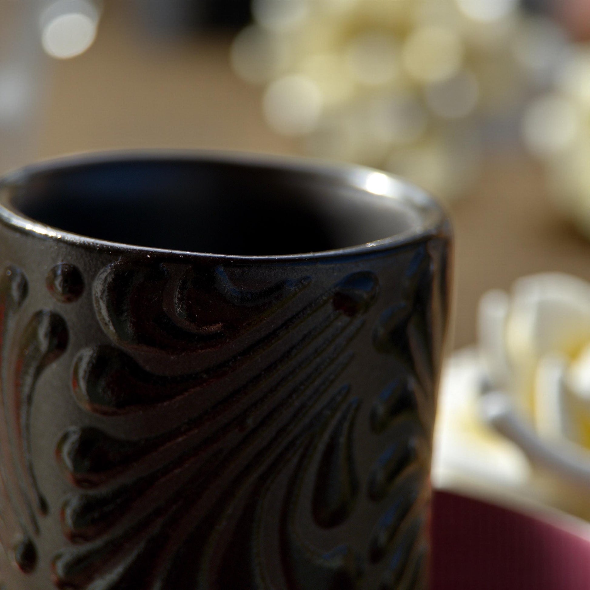 Mexican Talavera shot glass floral pattern detail