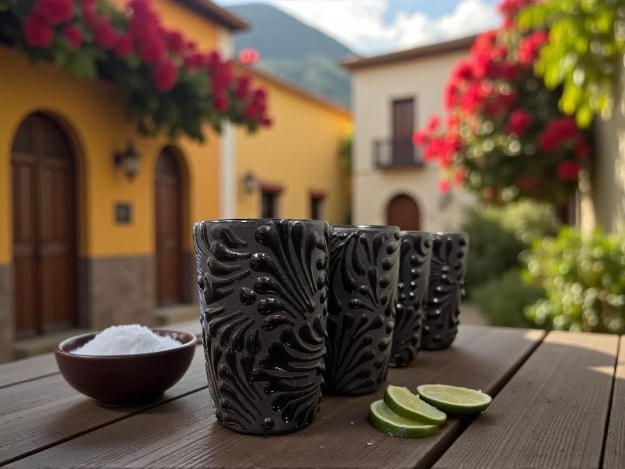 Talavera shot glass size comparison in hand