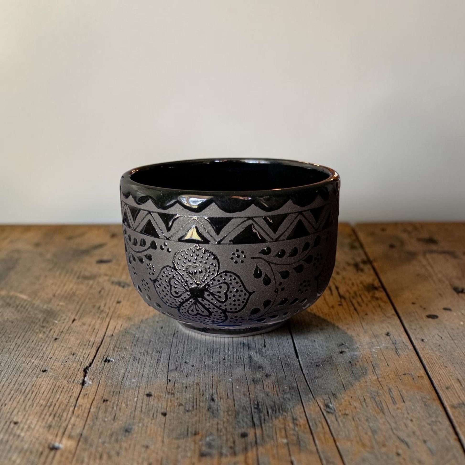 Black soup mug top view - handmade Mexican pottery