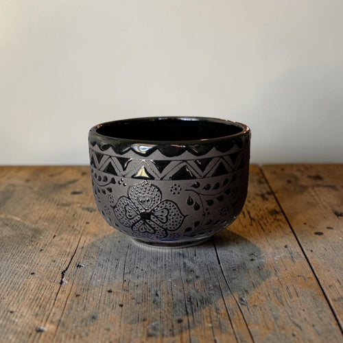 Black soup mug top view - handmade Mexican pottery