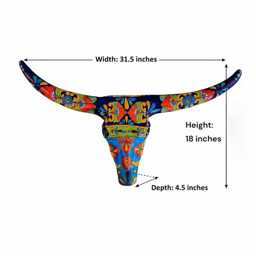 Talavera longhorn skull wall art mounted on wall