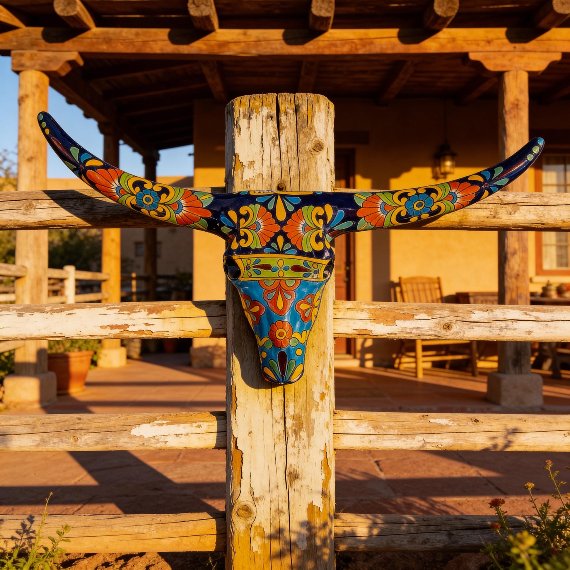 Colorful Talavera bull skull wall decor patterns