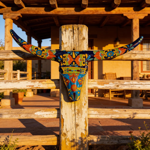 Colorful Talavera bull skull wall decor patterns