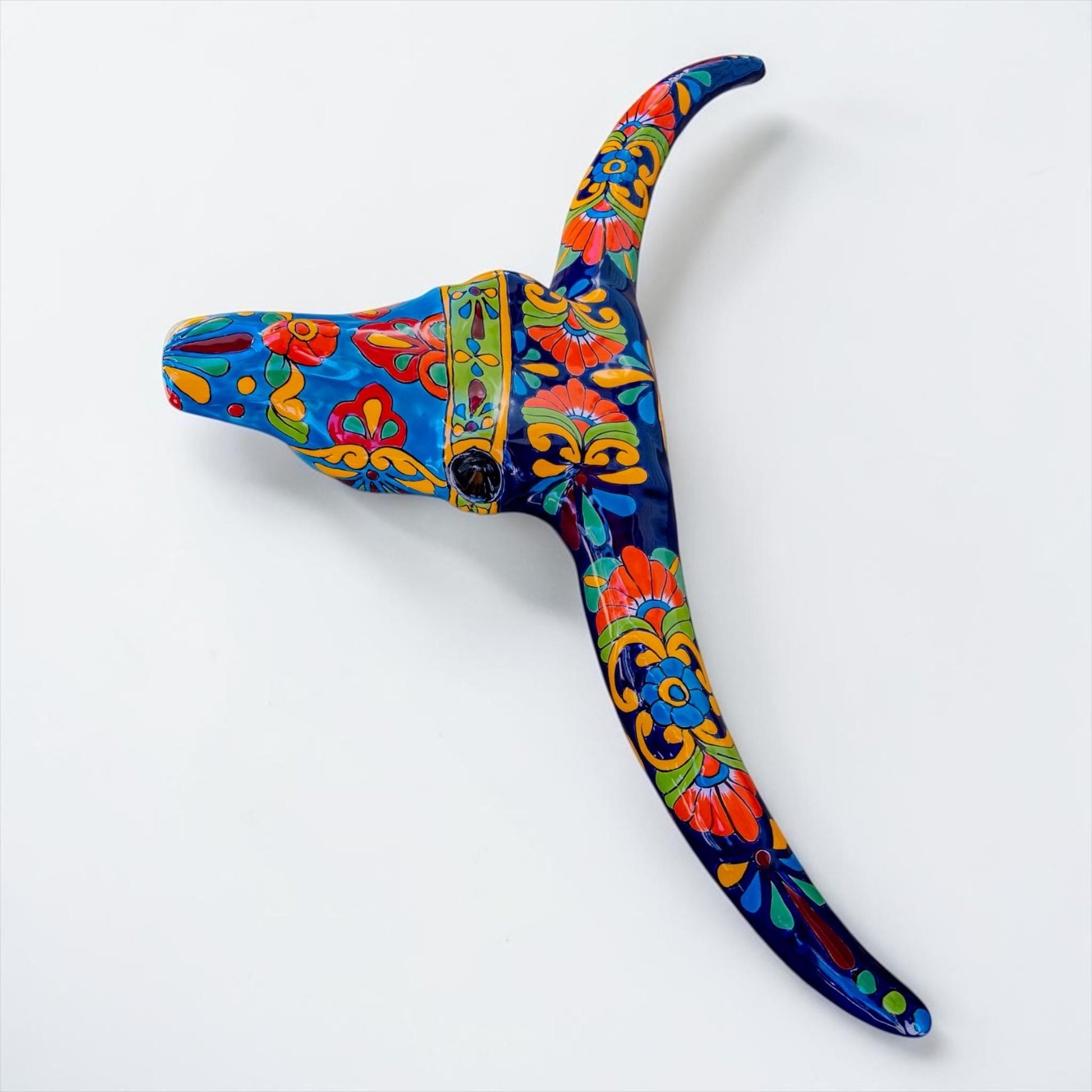 Longhorn skull Talavera wall decor in living room