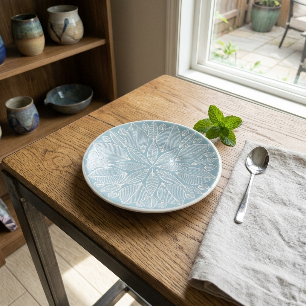  Light blue lead-free stoneware dinnerware set, handcrafted in Mexico