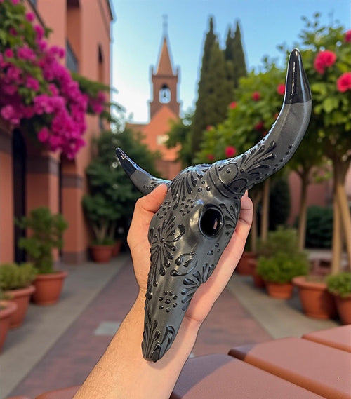 Hand-painted longhorn skull wall art Mexico