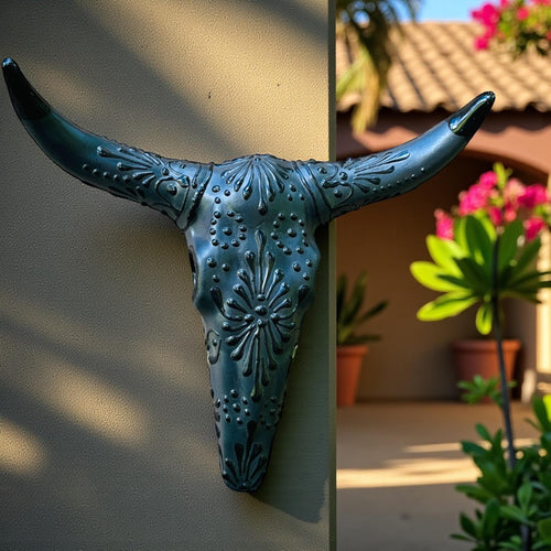 Longhorn skull Talavera mounted on wall