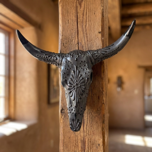 Black Handmade wall longhorn talavera decor
