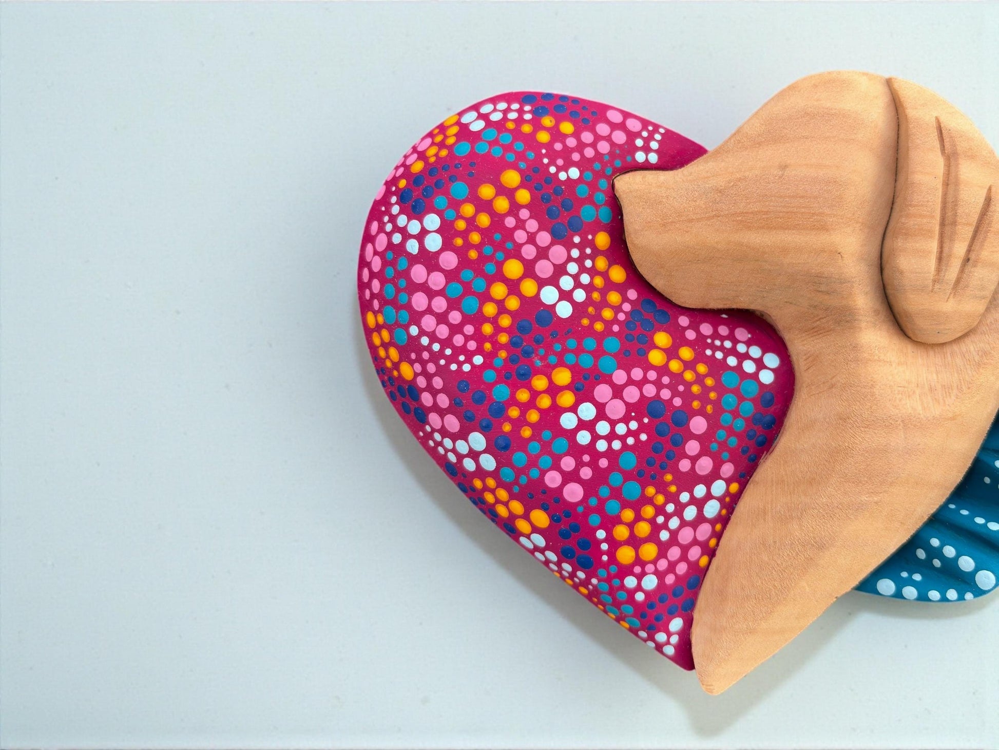 Magenta wood dog heart wall art, handcarved Mexican folk art