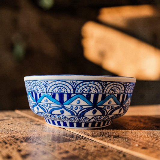 Mandala stoneware serving bowl 5.5 inch handmade Mexican pottery