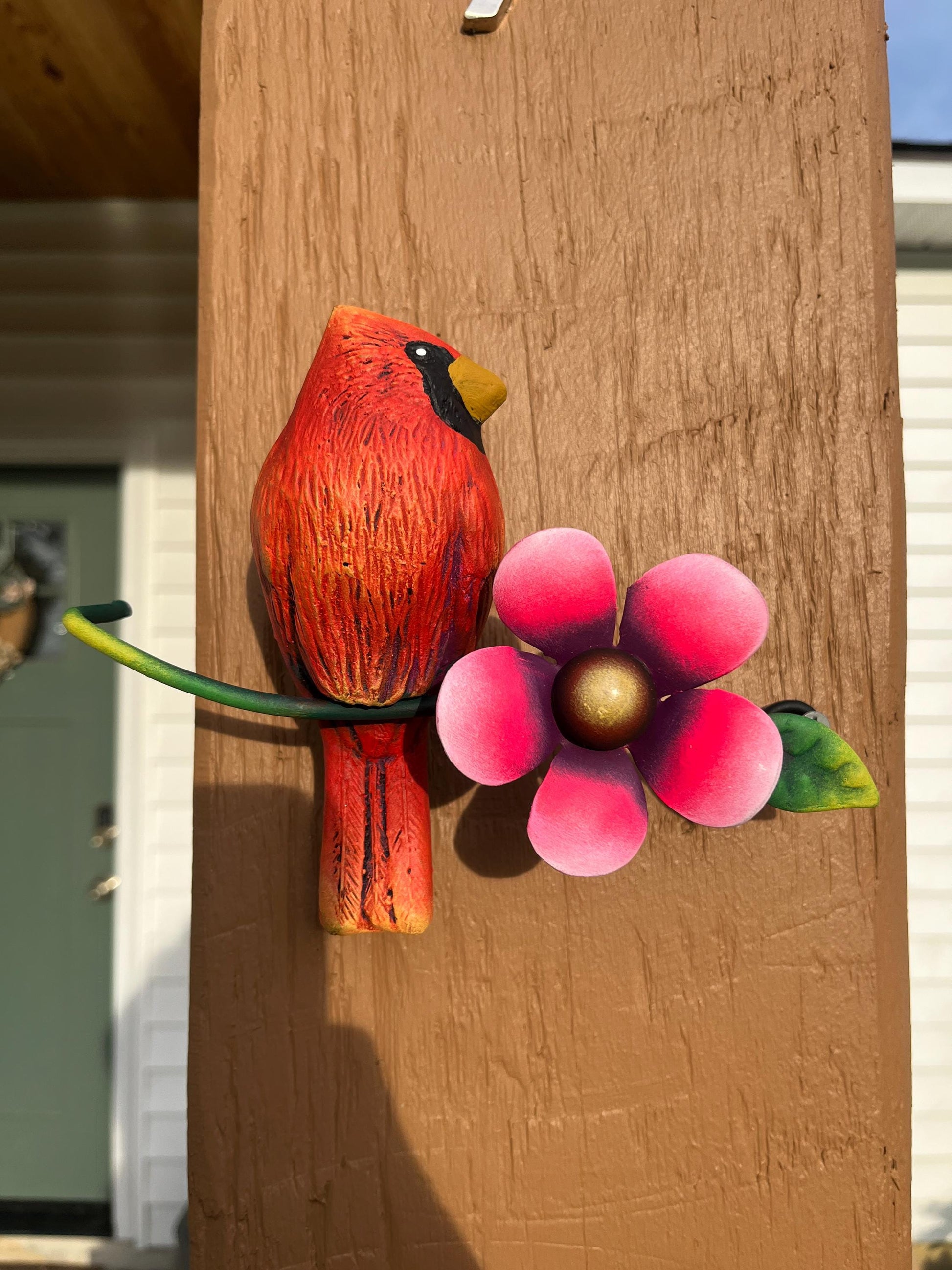 Red metal cardinal wall decor, handmade Mexican wall art