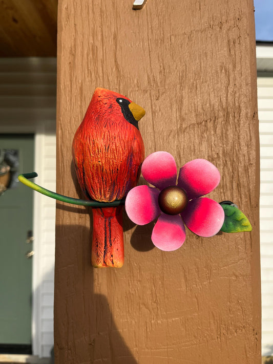Red metal cardinal wall decor, handmade Mexican wall art